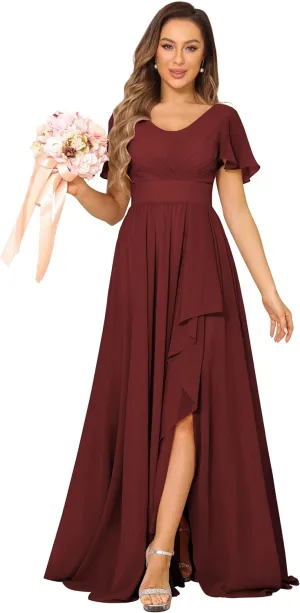 Chiffon Bridesmaid Dresses Formal Dress for Women 2025 Scoop Neck Pleats A Line Wedding Guest Dresses with Split