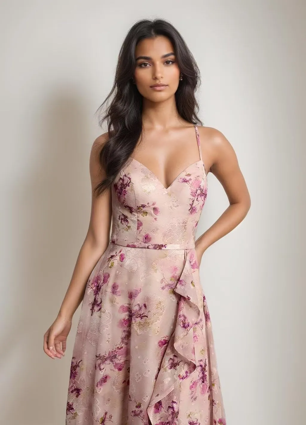 Chiffon Floral Prom Dress for Women Long Bridesmaid Dresses Leg Slit Wedding Guest Formal Gown