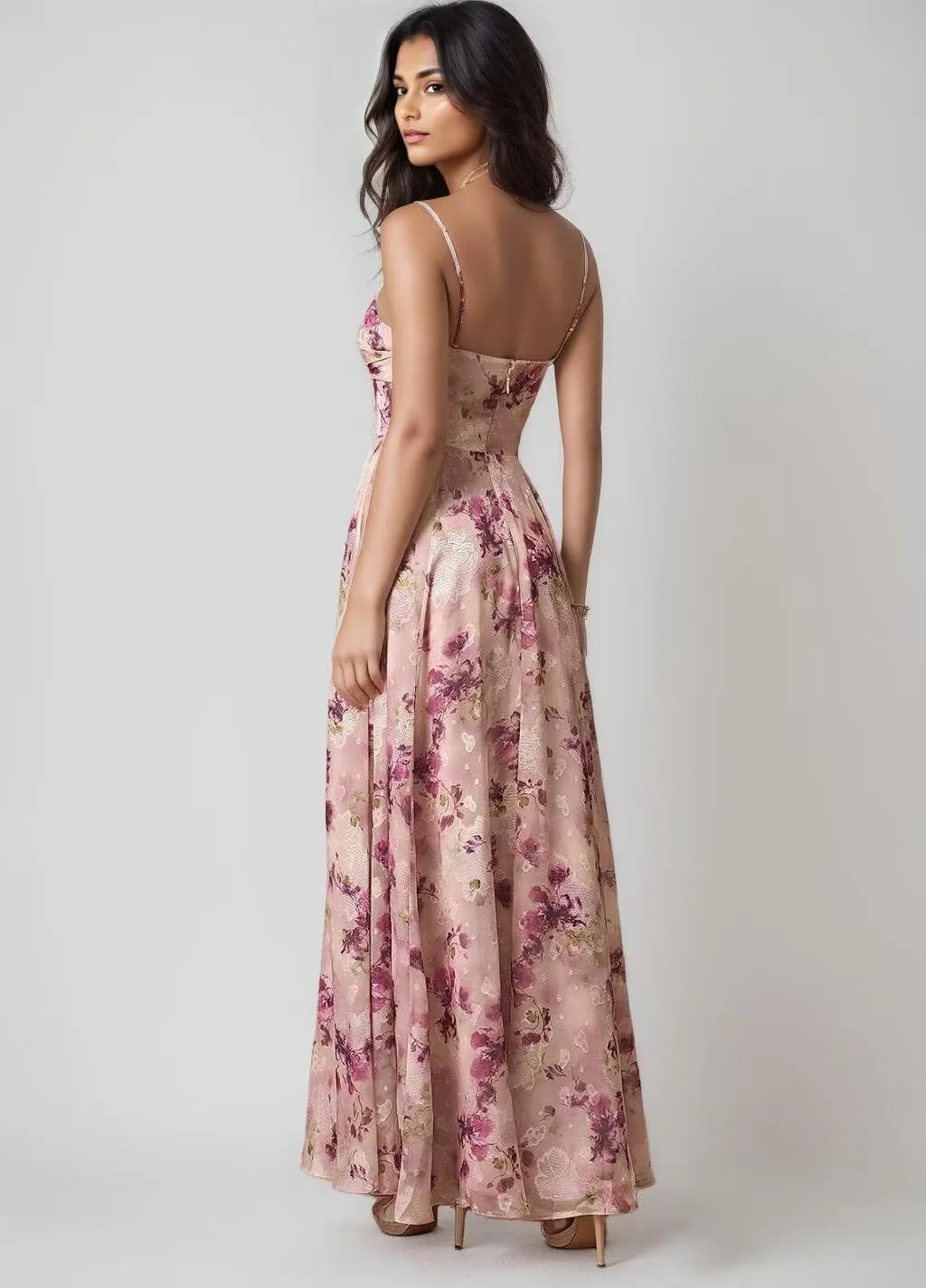Chiffon Floral Prom Dress for Women Long Bridesmaid Dresses Leg Slit Wedding Guest Formal Gown