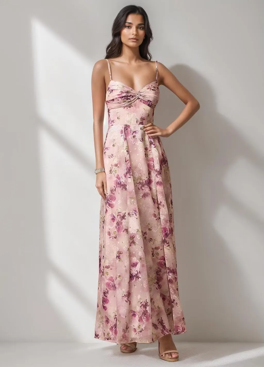 Chiffon Floral Prom Dress for Women Long Bridesmaid Dresses Leg Slit Wedding Guest Formal Gown