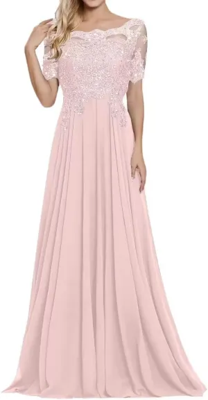 Chiffon Mother of The Bride Dresses for Wedding Lace Applique Beaded Prom Dresses 2024 Long Evening Gowns Sleeve