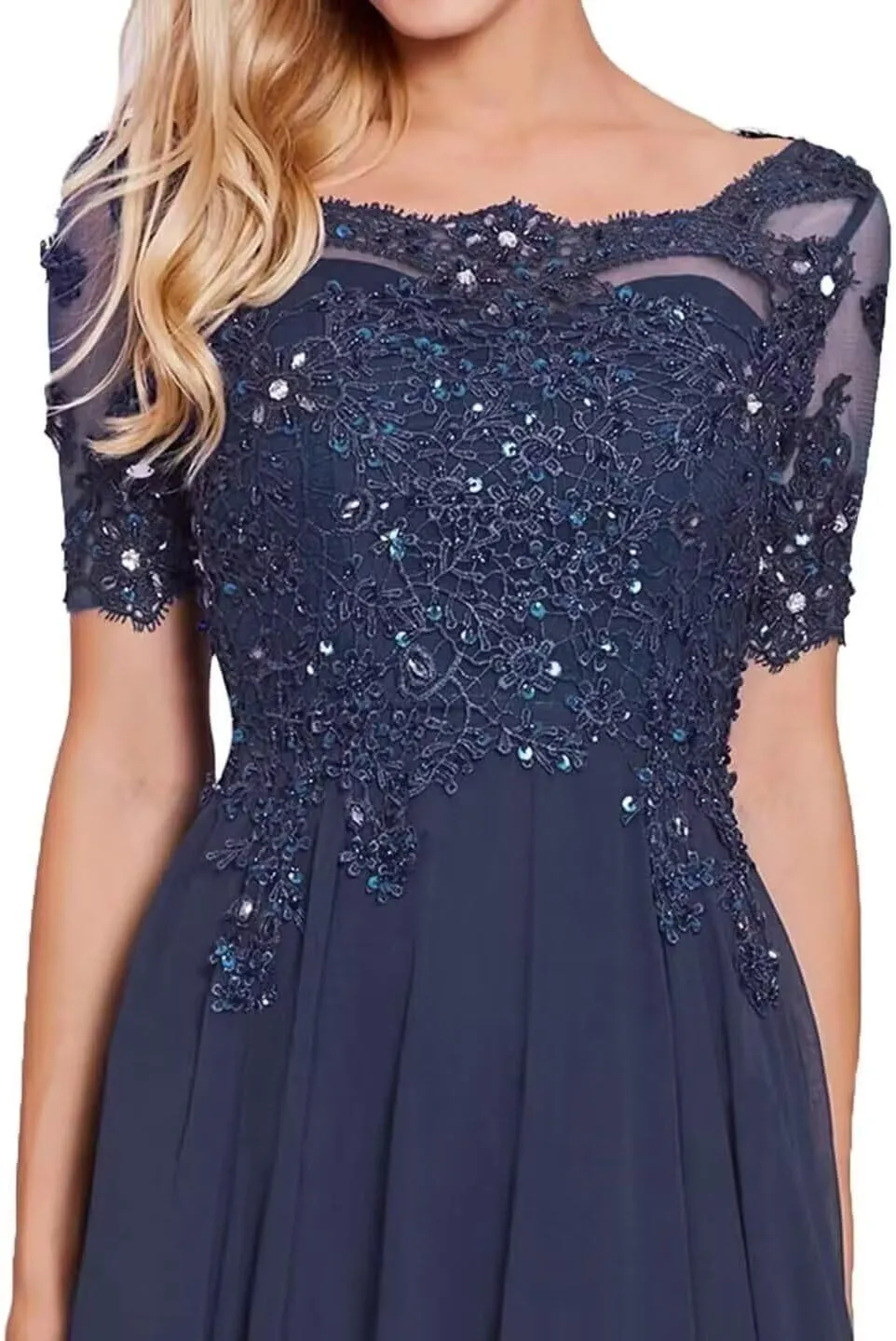 Chiffon Mother of The Bride Dresses for Wedding Lace Applique Beaded Prom Dresses 2024 Long Evening Gowns Sleeve