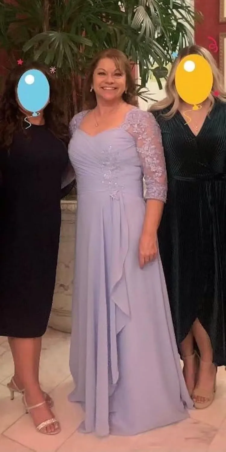 Chiffon Mother of The Bride Dresses with Sleeve Lace Applique A-Line Long Formal Evening Dress for Wedding Guest