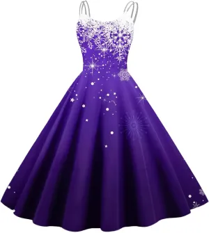Christmas Dresses for Women Plus Size Sleeveless Straps Floral1950s Vintage Cocktail Swing Formal Retro Midi Dress