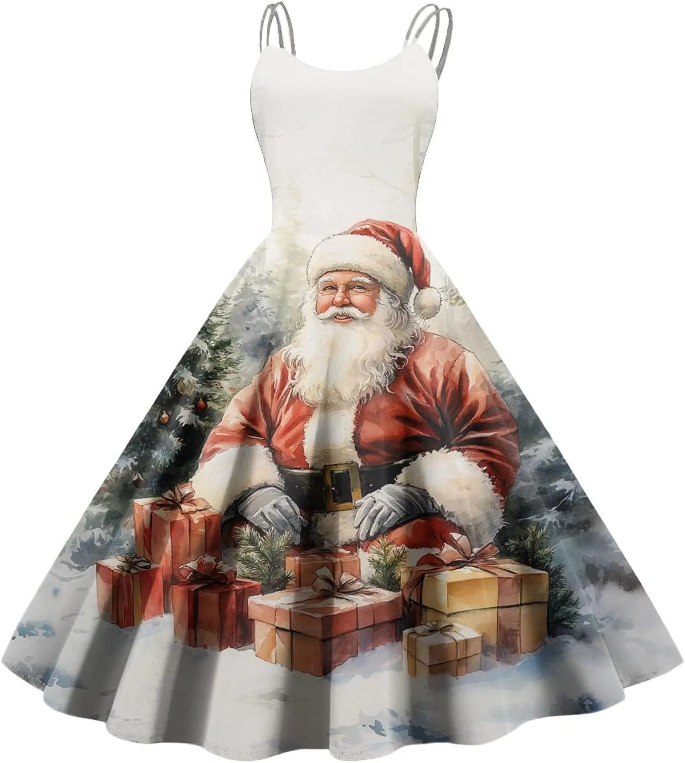 Christmas Sleeveless Dresses for Women Snowflake Plaid Snowman Santa Claus Reindeer Classic Vintage Elegant Dresses