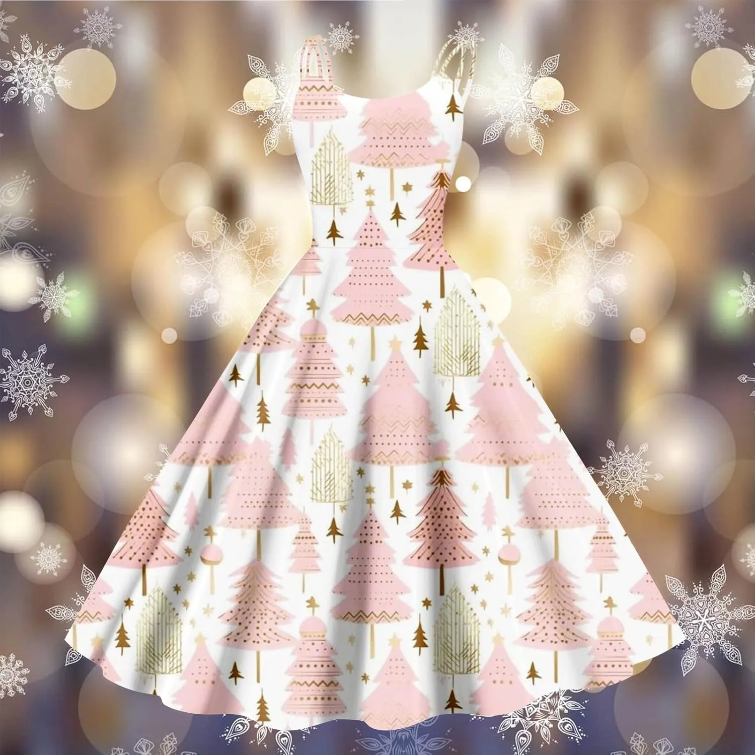 Christmas Sleeveless Dresses for Women Snowflake Plaid Snowman Santa Claus Reindeer Classic Vintage Elegant Dresses