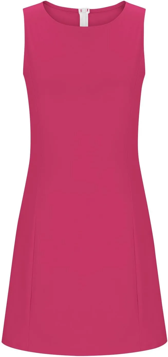 Crew Neck Dresses for Women's Summer Casual Solid Color Sleeveless - Flowy Loose Fit Mini Dress for Lounge