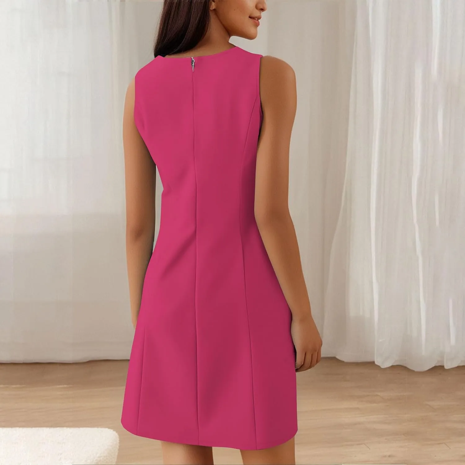 Crew Neck Dresses for Women's Summer Casual Solid Color Sleeveless - Flowy Loose Fit Mini Dress for Lounge