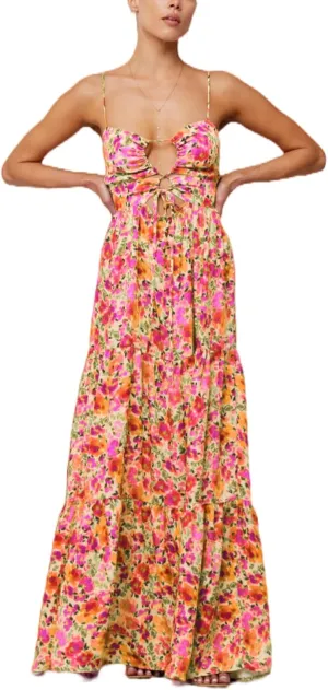 Cute Floral Long Sundresses for Women Boho Smocked Spaghetti Strap Dress Y2k Flowy Beach Ruffle Backless Maxi Dress