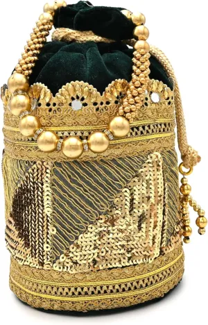 Designer Potli Bag with Beaded Handle and Embroidery