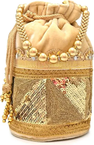 Designer Potli Bag with Beaded Handle and Embroidery