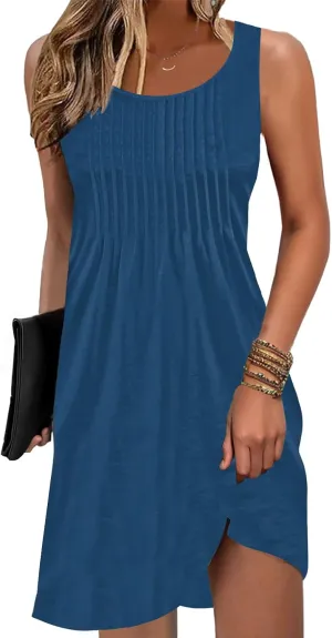 Disamer Sun Dresses for Women 2025 Vacation Pleated Summer Dress Trendy Spring Beach Coverups Sleeveless Tank Tshirt Sundress