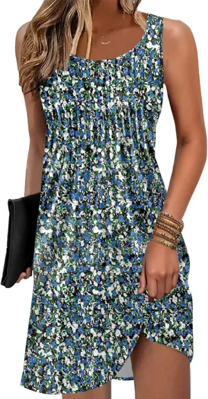 Disamer Sun Dresses for Women 2025 Vacation Pleated Summer Dress Trendy Spring Beach Coverups Sleeveless Tank Tshirt Sundress