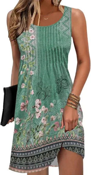 Disamer Sun Dresses for Women 2025 Vacation Pleated Summer Dress Trendy Spring Beach Coverups Sleeveless Tank Tshirt Sundress