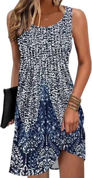 Disamer Sun Dresses for Women 2025 Vacation Pleated Summer Dress Trendy Spring Beach Coverups Sleeveless Tank Tshirt Sundress