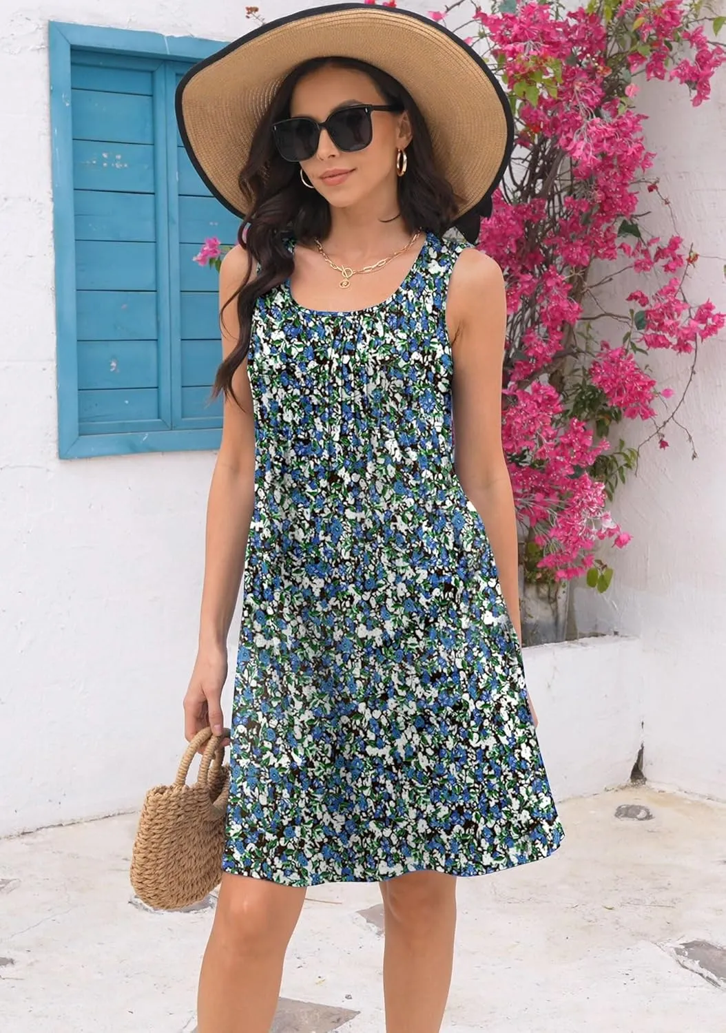 Disamer Sun Dresses for Women 2025 Vacation Pleated Summer Dress Trendy Spring Beach Coverups Sleeveless Tank Tshirt Sundress