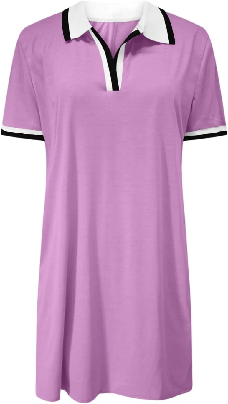 Dresses for Women 2025 Short Sleeve V Neck Casual Lapel Sundress Summer Tennis Golf Mini Shirt Dress with Pockets