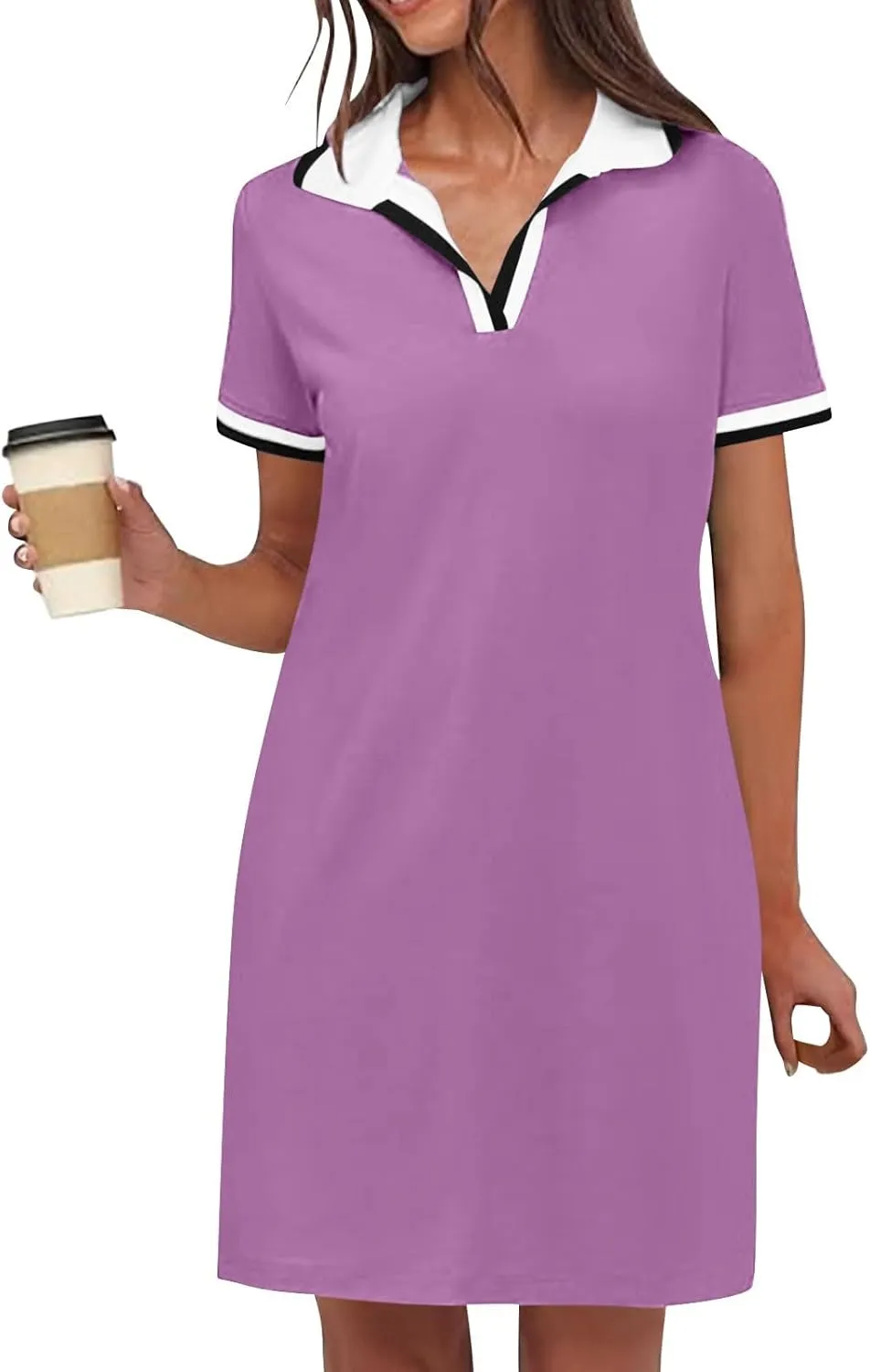 Dresses for Women 2025 Short Sleeve V Neck Casual Lapel Sundress Summer Tennis Golf Mini Shirt Dress with Pockets