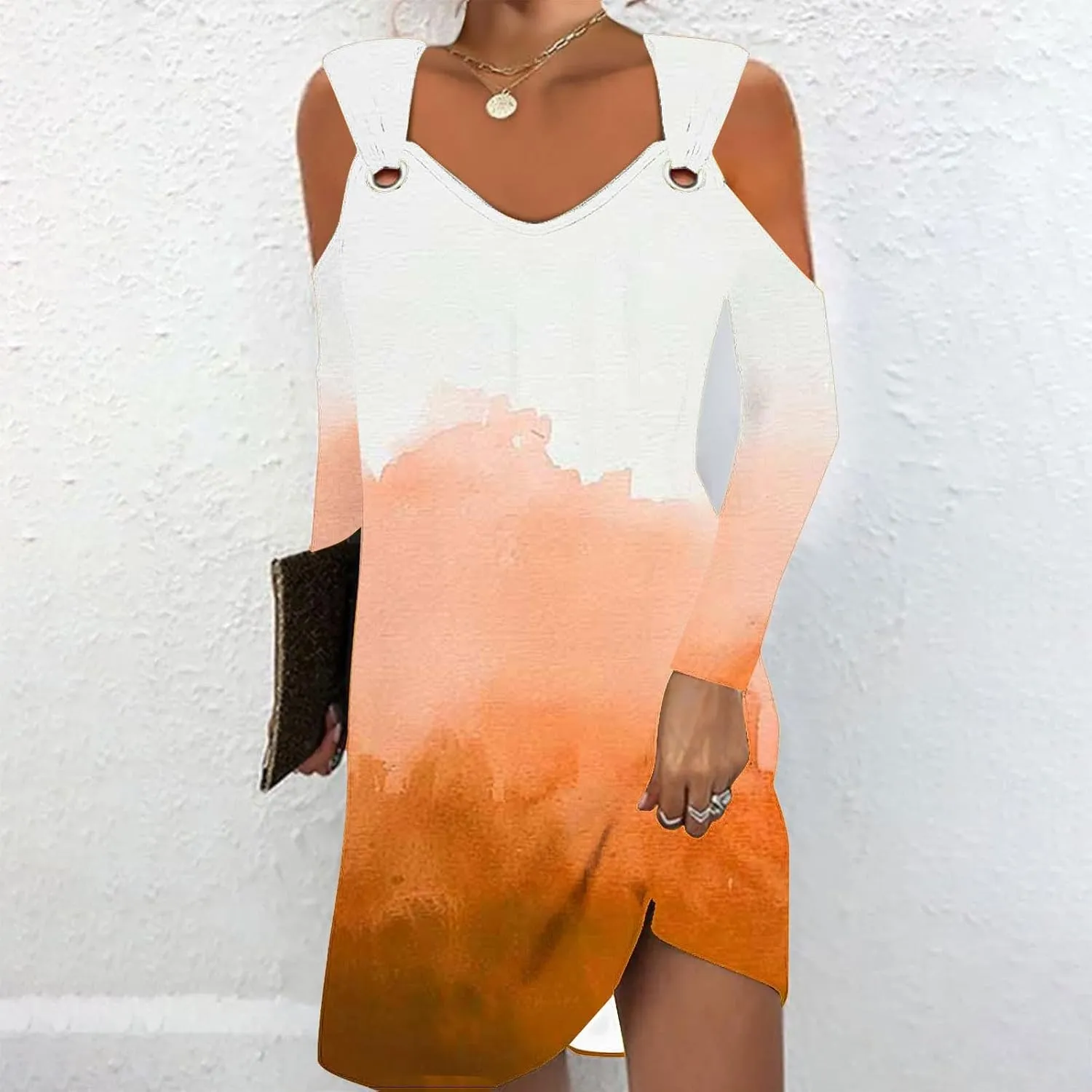 Dresses for Women Causal Dressy Scoop Neck Sleeveless Contrast Color Print Mini Dress Causal Cold Shoulder Sundress