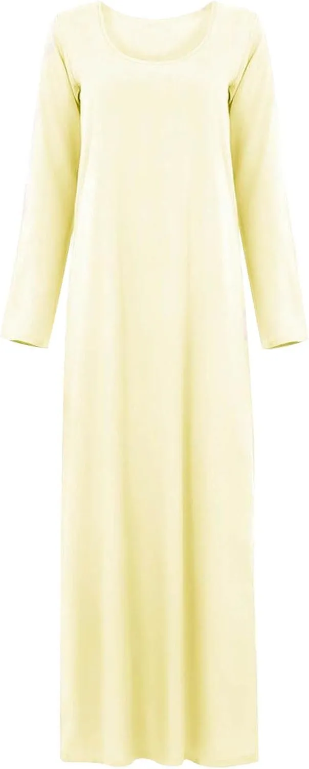 Dresses for Women Muslim Trendy Pleated Wrap Gown 2025 Solid Long Sleeve Crewneck Midi Dresses for Spring Clothing