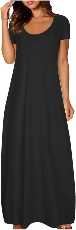Dresses for Women Summer 2024 Short Sleeve Maxin Dress Classic Eyelet Embroidery Sundress Casual Swing Desss White