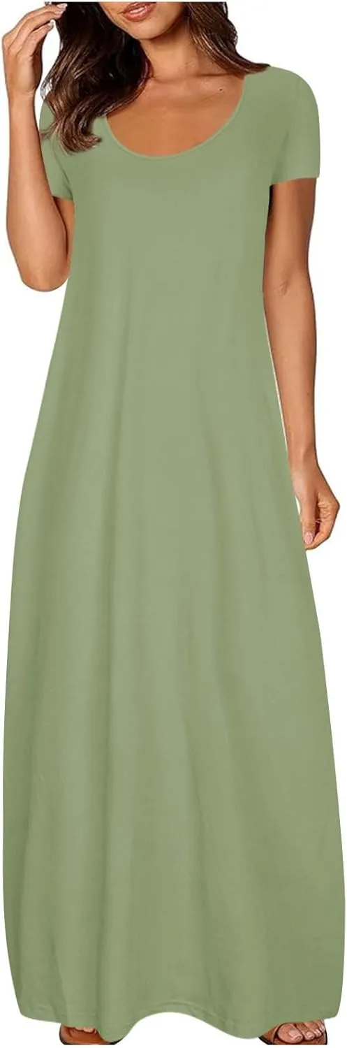 Dresses for Women Summer 2024 Short Sleeve Maxin Dress Classic Eyelet Embroidery Sundress Casual Swing Desss White