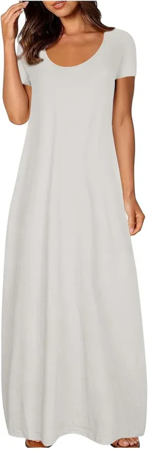 Dresses for Women Summer 2024 Short Sleeve Maxin Dress Classic Eyelet Embroidery Sundress Casual Swing Desss White