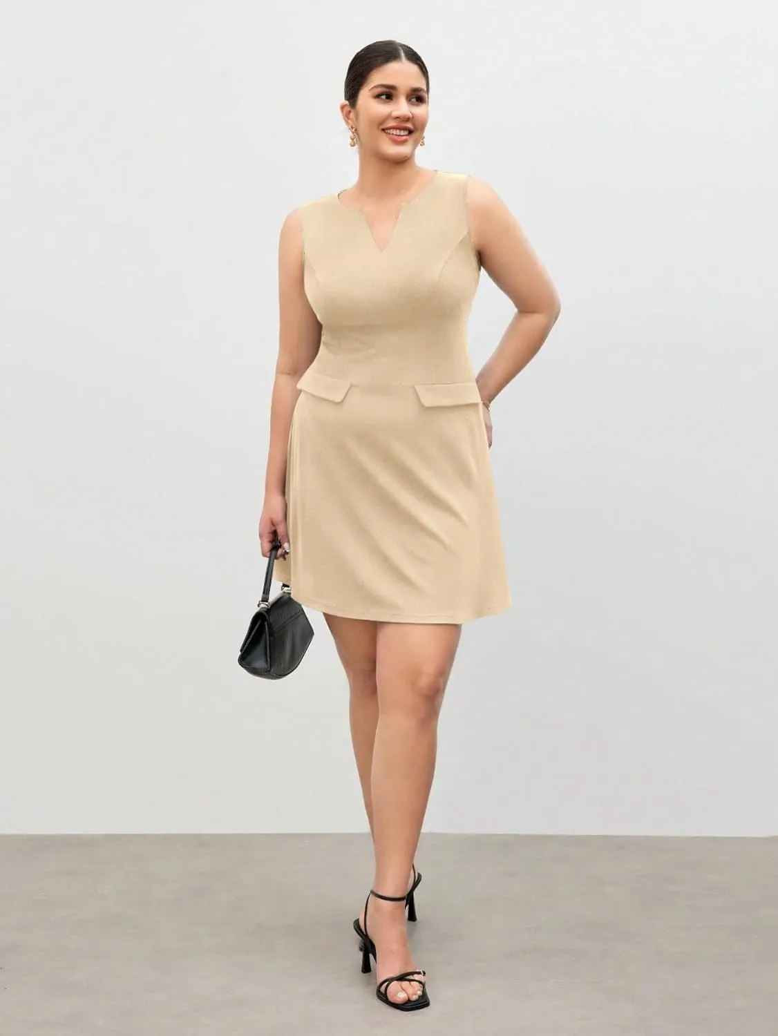 Ekaliy Casual Dresses for Women Semi Formal Business Dresses Tank Crewneck Loose Work Dresses with Pockets