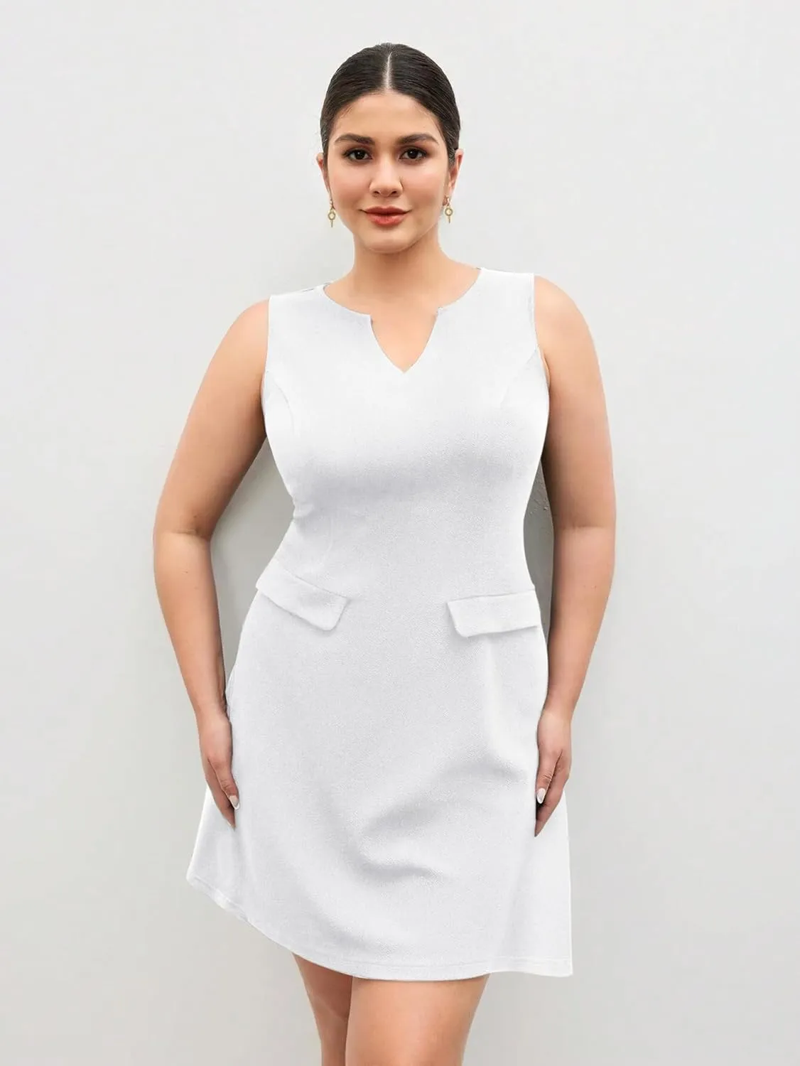 Ekaliy Casual Dresses for Women Semi Formal Business Dresses Tank Crewneck Loose Work Dresses with Pockets
