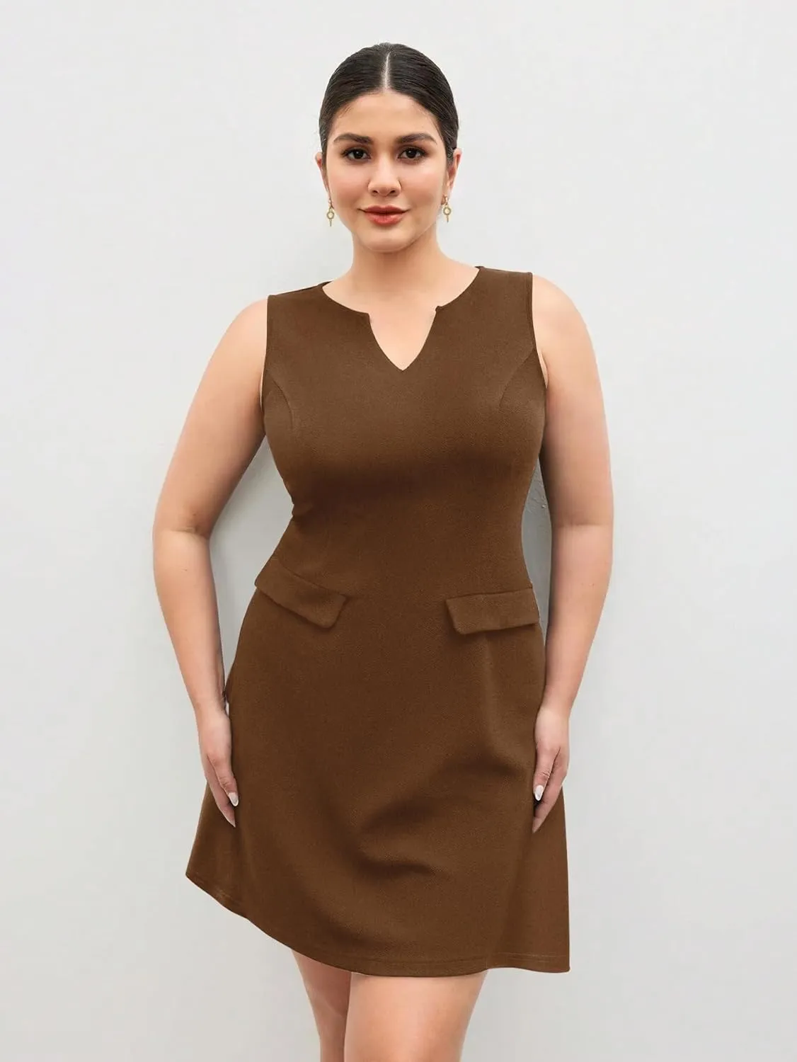 Ekaliy Casual Dresses for Women Semi Formal Business Dresses Tank Crewneck Loose Work Dresses with Pockets