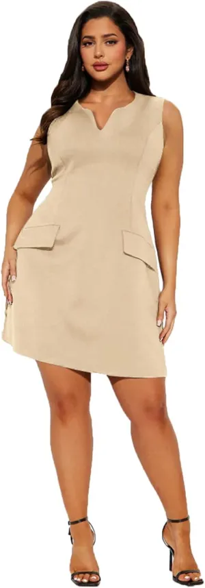 Ekaliy Casual Dresses for Women Semi Formal Business Dresses Tank Crewneck Loose Work Dresses with Pockets