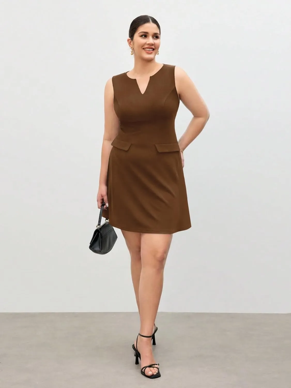 Ekaliy Casual Dresses for Women Semi Formal Business Dresses Tank Crewneck Loose Work Dresses with Pockets