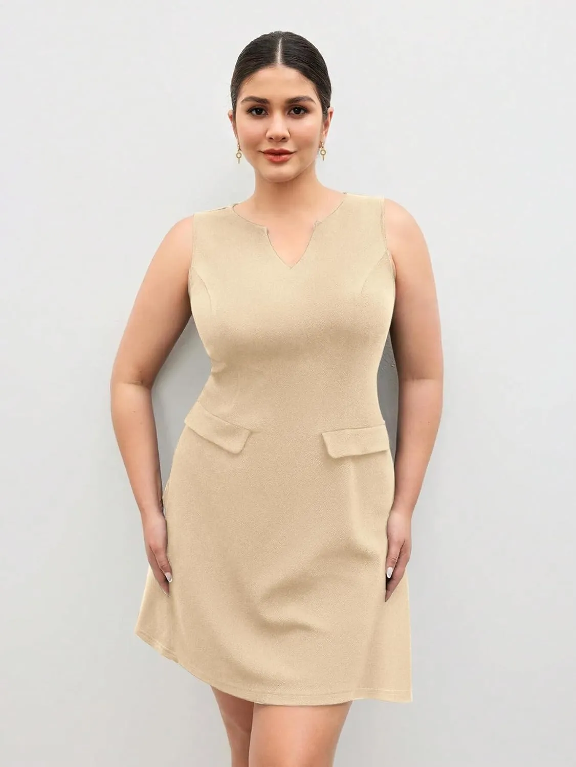 Ekaliy Casual Dresses for Women Semi Formal Business Dresses Tank Crewneck Loose Work Dresses with Pockets