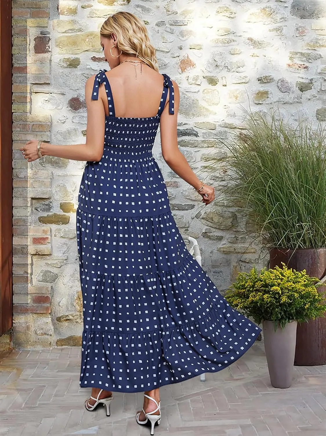 ELIGNTLOFT Women's Summer Casual Maxi Dress Spaghetti Strap Square Neck Boho Beach Long Sun Dresses