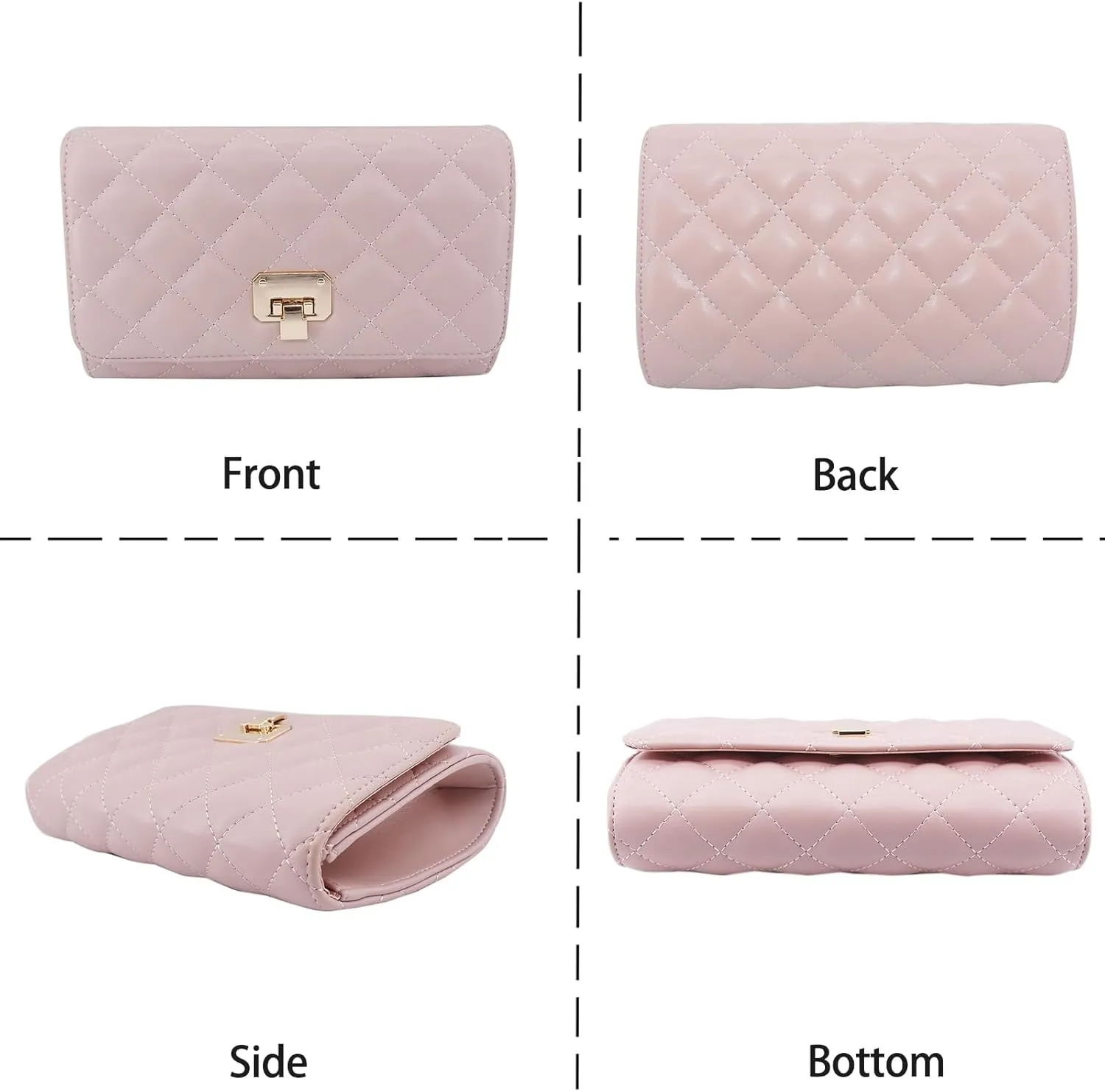 Evening Bag Small Quilted Clutch Purse Vegan Leather Classic Elegant Crossbody Handbag for Women Formal Wedding Party