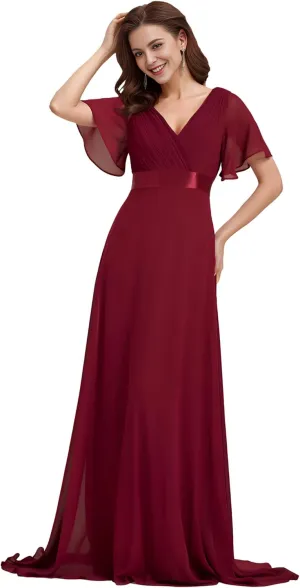 Ever-Pretty Women's Bridemaids Dress V Neck Short Sleeves A Line Chiffon Long Formal Dresses