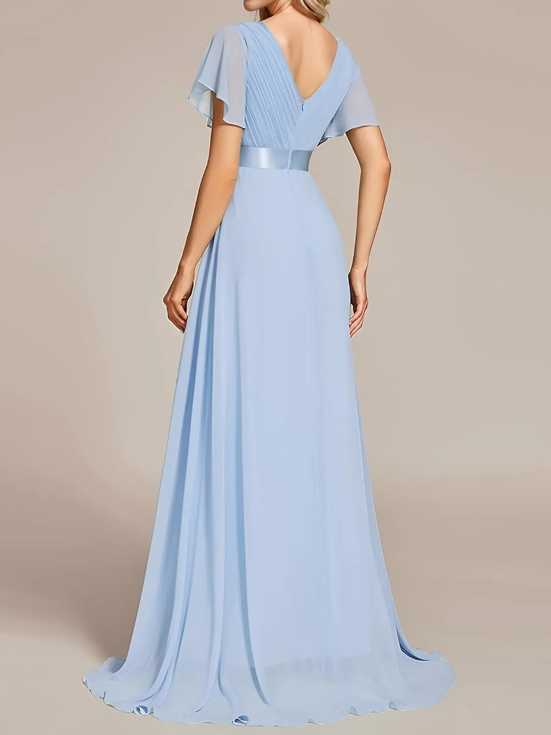 Ever-Pretty Women's Bridemaids Dress V Neck Short Sleeves A Line Chiffon Long Formal Dresses