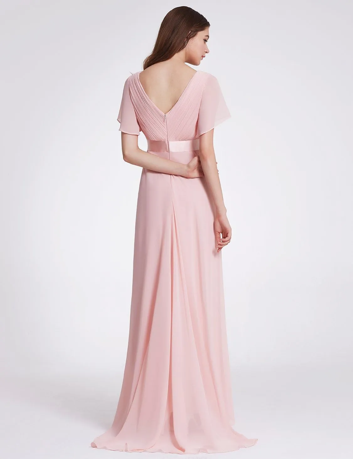 Ever-Pretty Women's Classic Chiffon Short Sleeve Pleated V-Neck Floor Length Bridesmaid Dresses 09890