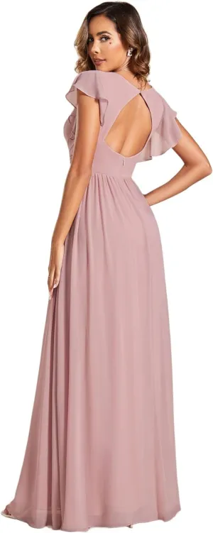 Ever-Pretty Women's Flowy Chiffon A Line Ruffles Sleeves Back Cutout Bridesmaid Dresses 01819