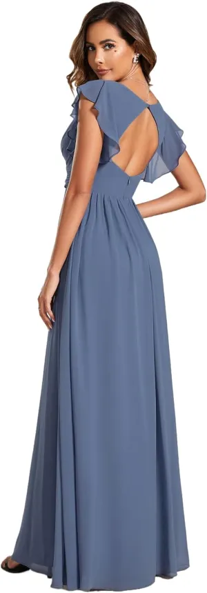 Ever-Pretty Women's Flowy Chiffon A Line Ruffles Sleeves Back Cutout Bridesmaid Dresses 01819