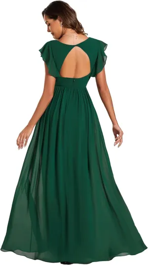 Ever-Pretty Women's Flowy Chiffon A Line Ruffles Sleeves Back Cutout Bridesmaid Dresses 01819