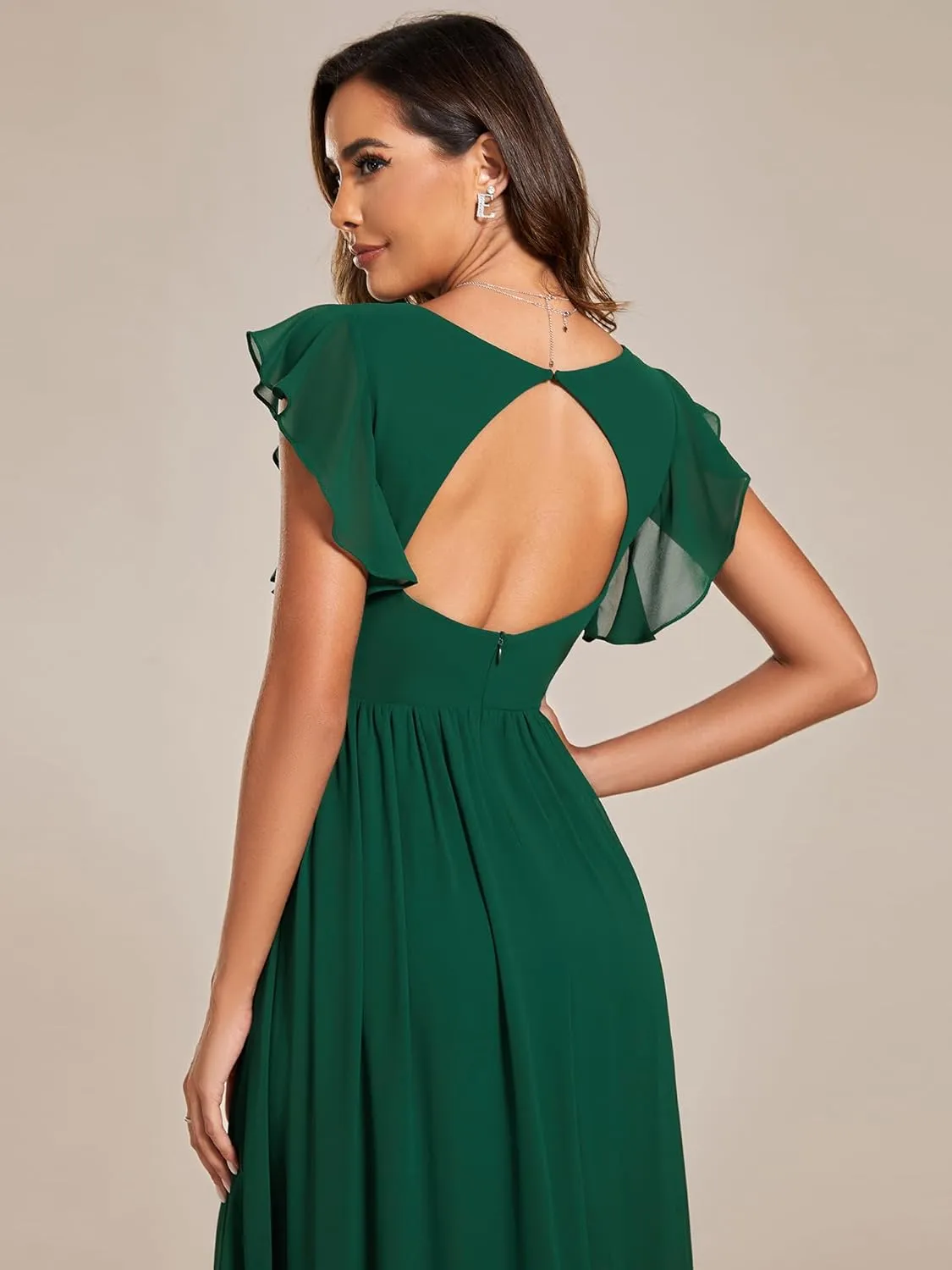 Ever-Pretty Women's Flowy Chiffon A Line Ruffles Sleeves Back Cutout Bridesmaid Dresses 01819