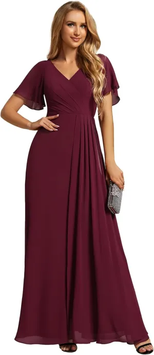 Ever-Pretty Women's Formal Dresses Flutter Short Sleeve Floor Length Dress 2024 High Waist Evening Dresses 0050