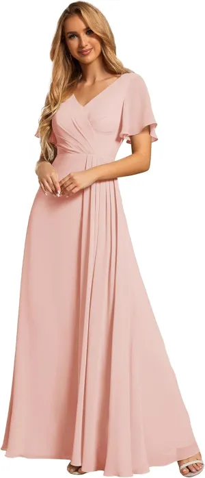 Ever-Pretty Women's Formal Dresses Flutter Short Sleeve Floor Length Dress 2024 High Waist Evening Dresses 0050