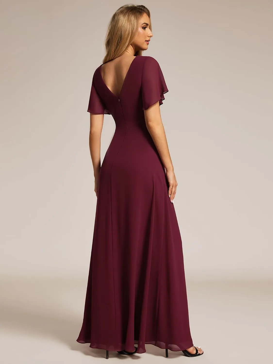 Ever-Pretty Women's Formal Dresses Flutter Short Sleeve Floor Length Dress 2024 High Waist Evening Dresses 0050