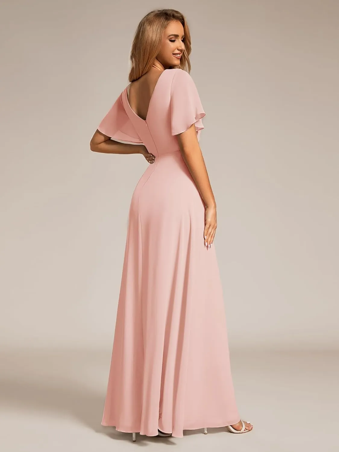 Ever-Pretty Women's Formal Dresses Flutter Short Sleeve Floor Length Dress 2024 High Waist Evening Dresses 0050