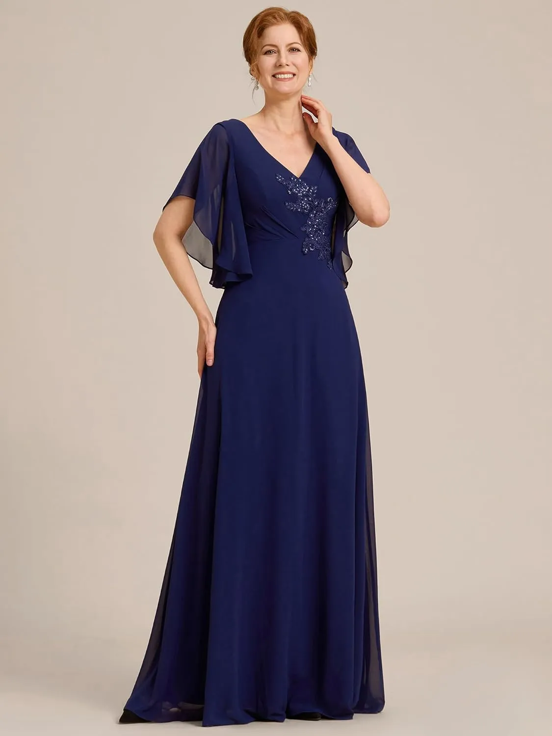 Ever-Pretty Women's V Neck Half Sleeves A Line Applique Maxi Evening Dresses 02033