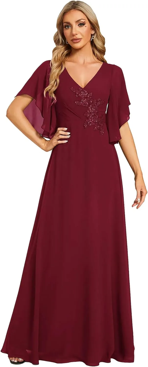 Ever-Pretty Women's V Neck Half Sleeves A Line Applique Maxi Evening Dresses 02033