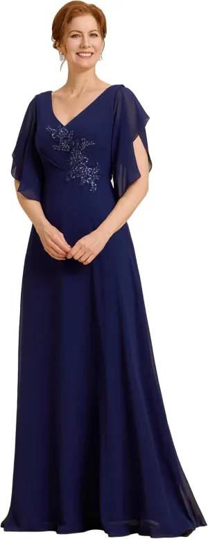 Ever-Pretty Women's V Neck Half Sleeves A Line Applique Maxi Evening Dresses 02033