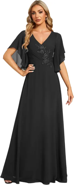 Ever-Pretty Women's V Neck Half Sleeves A Line Applique Maxi Evening Dresses 02033